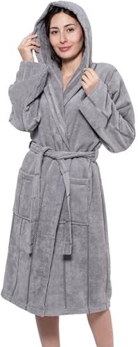 MAIAS art home® Bademantel mit Kapuze – 100 % Baumwolle Frottee – Damen & Herren – S bis XXL – 360g/m (DE/NL/SE/PL, Alphanumerisch, L, Regular, Regular, Anthrazit)