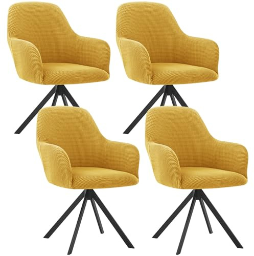 CLGTY Modern Stuhlhussen Mit Armlehne, Stretch Kariert Hussen Für Stühle Mit Armlehnen Abnehmbare Stuhlbezug Mit Gewölbtem Rücken Für Esszimmer Dekorative-gelb-4 Stück