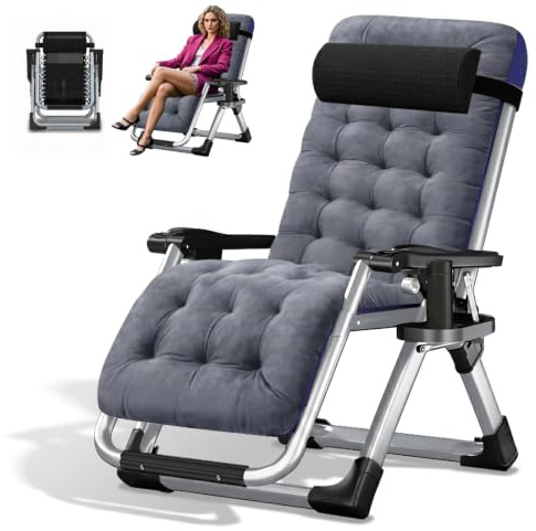 Obqer Liegestuhl Klappbar, 440LBS TragfäHigkeit Zero Gravity Chair Garten | Tragbarkeit Sonnenliege Mit Kissen Tassenhalter, Extra Breit, Verstellbare Angle, Gartenliege Geeignet FüR Balkon Terrassen