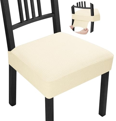 BalladHome Stuhlbezug Stretch Jacquard Stuhlhussen 6er Set Esszimmerstuhl Stuhlbezug Sitzfläche Universale Sitzflächenbezug Stuhl Waschbarer Stuhlüberzug für Zuhause Küche Hotel (Creme, 6er Set)-QB