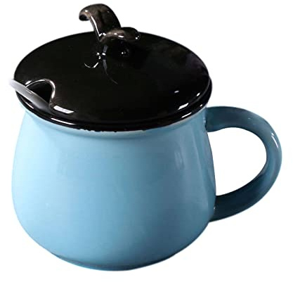 KRXSOBNV, Barattoli for spezie, zuccheriera Europea in Tinta Unita con Coperchio, Barattolo Carino, zuccheriera in Porcellana con Cucchiaio, Piccola saliera,Zuccheriera in Ceramica(Blue)