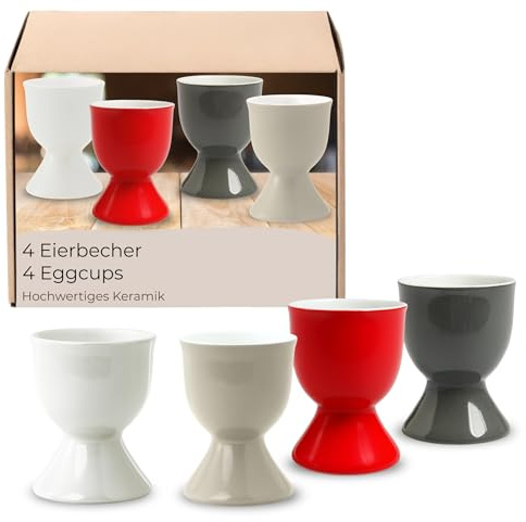 Lot de 4 coquetiers en céramique en 4 couleurs vives - Passent au lave-vaisselle - Pour table de petit-déjeuner