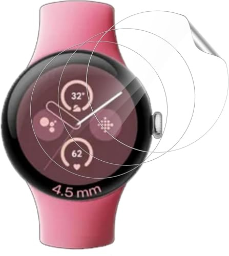 NUCNOK 3 Pack Protector Pantalla para Google Pixel Watch 4 45mm,Hidrogel Film HD Transparente Flexible Película,Cobertura Completa,Sin Burbujas,Antiarañazos