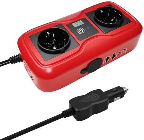 Inversor de corriente para coche, 200 W, 12 V a 220-230 V, convertidor de voltaje SZSSTH 2 USB-A / 2 Tipo-C (5 V 3 A), convertidor de corriente con encendedor de cigarrillos, inversores para teléfonos