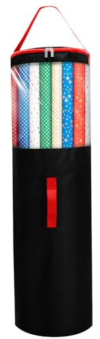 Geschenkpapier Aufbewahrung Geschenkpapierrollen 100x30cm Faltbar Durchscheinend mit Tragegriff Reißverschluss, für Packpapier Posterrollen Bänder (Schwarz)