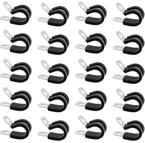 20 Pièces Collier de Serrage en P, 16mm Collier de Fixation de Tubes avec Insert en Caoutchouc, Colliers de Serrage en Acier Inoxydable, P-Clips de Serrages à Vis en Métal(16 mm)