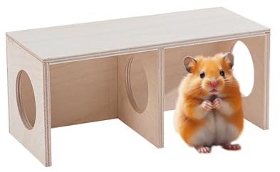 Kleintiertunnel – 2-Kammer-Hamsterversteck aus Holz mit Mehrraum-Design | Kreativer Lebensraum für Hamster, Rennmäuse, Mäuse oder andere kleine Haustiere, Innendekoration und interaktives Spielen