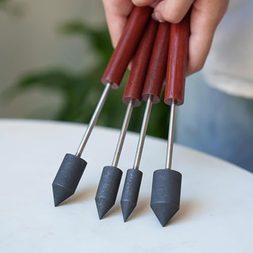 KHZKHC 4-teiliges Graphit-Reibahle-Set, Glasbläserwerkzeug, Mit Holzgriff, Hitzebeständig, Für Die Glasbearbeitung, Hobby- Und Heimwerkstätten