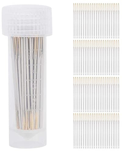 100 Agujas de Punto de Cruz, Tamaño 22 24 26 Agujas de Bordar de Acero Inoxidable, Bordado de Costura de Ojo Grande de Metal de Punto de Cruz con Caja de Almacenamiento para Coser (No 22)