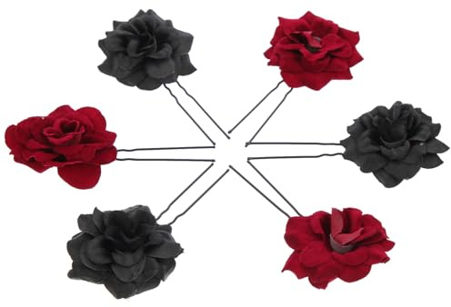 Healifty Lot de 6 Épingles à Cheveux de U pour Femme Fourche à Chignon en Tissu Velours Fleurs de Rose Rouge Foncé et Noir Accessoires Mariage et Coiffure Élégante Maintien Ferme