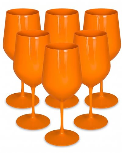 argentoè Calici Gioia in Plastica Rigida SAN 37cl - Infrangibili, Riutilizzabili, Lavabili in Lavastoviglie - Ideali per Vino, Champagne, Cocktail, Eventi, Giardino, Piscina, Barca (Arancio, Set 6pz)