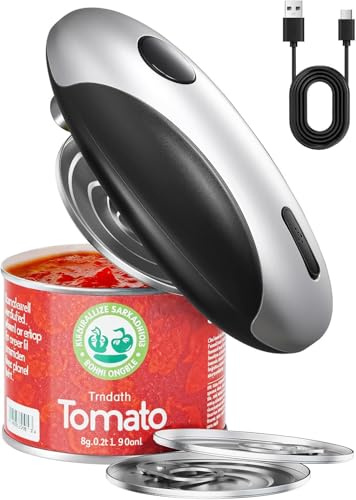 SWEETFULL Ouvre-boîte électrique, rechargeable par USB, kit d'ouvre-boîte automatique, parfait pour les personnes âgées, coupe latérale à une touche, surface de coupe lisse, rotation à 360° et arrêt