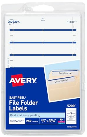 Avery 05200 Print or Write File Folder Labels, 1/3 Cut, Dk. Blue Bar, 252/PK
