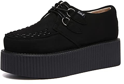 RoseG Mujer Cuero Plataforma Gótico Punk Creepers Zapatos de Cordones Negro Size37