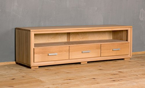 Woodline TV Lowboard Genf 3 Schubläden - Kernbuche Massivholz geölt/gewachst, Ausführung der Schubladen:mit normalen Auszug