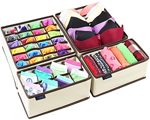 Ticent, scatola pieghevole con divisori per armadi e cassetti, per organizzare biancheria intima, calzini, cravatte, foulard, e fazzoletti, set da 4