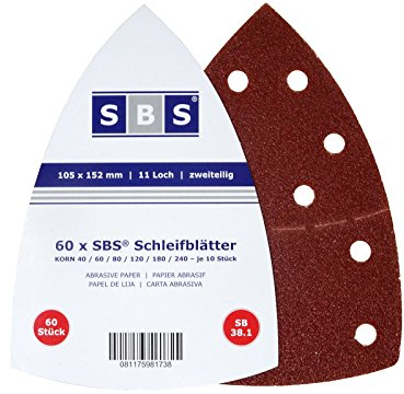 SBS Klett-Schleifblätter | 105 x 152mm | 60 Stück | 10x je Korn 40/60/80/120/180/240 für Multischleifer Prio