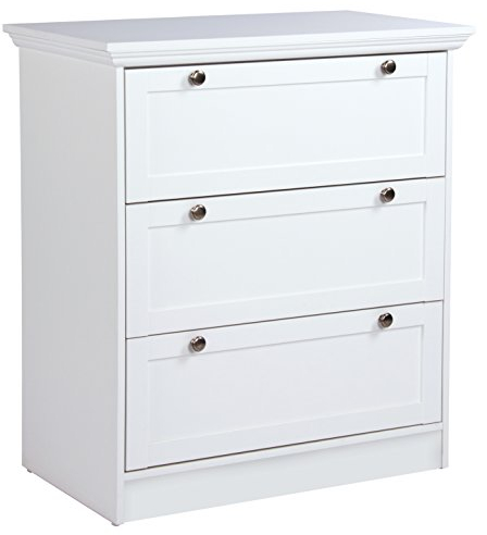 Landhaus Kommode mit 3 Schubkästen (B/H/T: 80 x 90 x 45 cm) weiß, Möbelgriffe antik