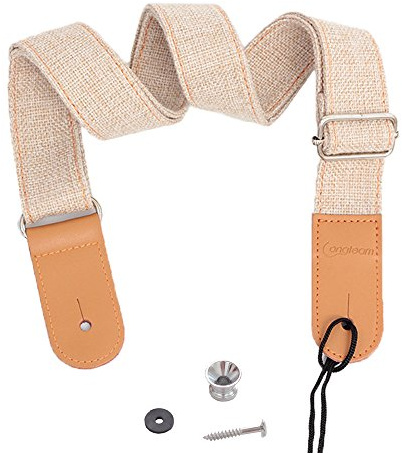 Rufun Ukulelegurt Retro Mädchen Baumwolle Leinen Leder Ukulele Gurt Gurtsicherungen Einstellbar Retro Mini-Gitarre