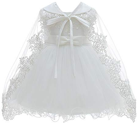 Silver Mermaid Baby flickor dopklänning satin och tyll baby flicka klänning för blomsterflicka och födelsedag, Elfenbensvit, 12 månader