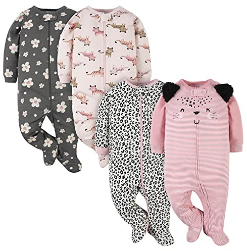 Gerber - Juego de 4 pijamas con diseño de conejitos para bebé niño con puños de manoplas