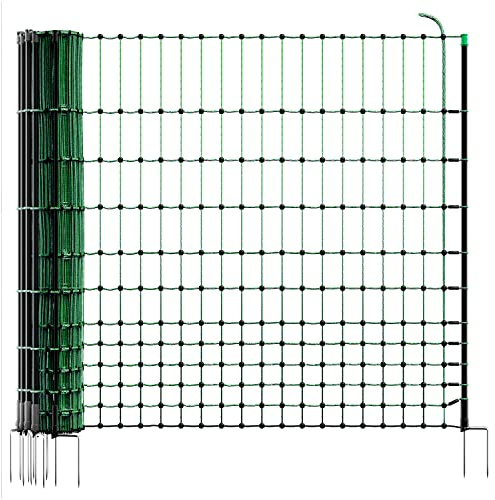 VOSS.farming farmNET Hühnerzaun 25m, Geflügelnetz, 112cm, Hühnernetz, Hundenetz, Katzennetz, 9 Pfähle, 2 Spitzen, grün, ohne Strom