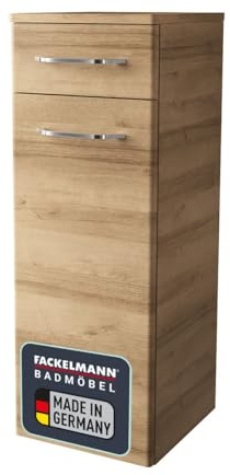 FACKELMANN Midischrank Milano/Badschrank mit Soft-Close/Maße (B x H x T): ca. 30,5 x 83 x 32 cm / 1 Tür und 1 Schublade/Türanschlag frei wählbar/Korpus: Braun hell/Front: Braun hell