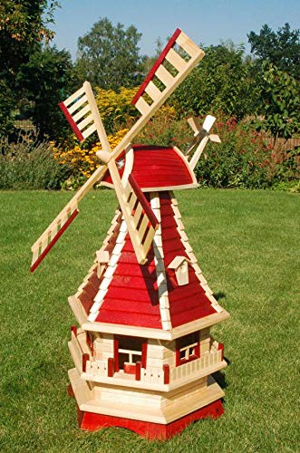 Deko-Shop-Hannusch Garten-Windmühle mit Lamellendach – Höhe 1,3 m mit Solarbeleuchtung