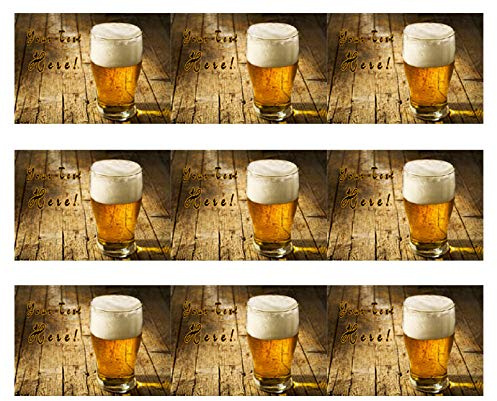 Glass of Beer on Wooden Table - Edible Cake Strips - 2.5 x 10.5 Strips (3 pieces/sheet)