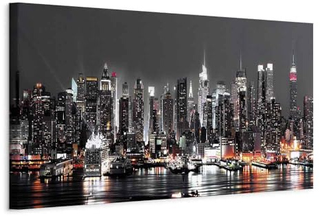 B&D XXL - Leinwandbild Skyline NY Stadt, 150x50 cm, 1-teilig, Schlafzimmer | Hochwertige Leinwand, sofort aufhängbar, ideal fürs Wohn- oder Schlafzimmer, wasserfest und lichtecht, langlebig, stilvoll