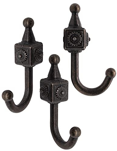 Fuxxer 3x Massive Eisen-Haken, Garderoben-Haken, Handtuch-Haken, bronze, 3er Set