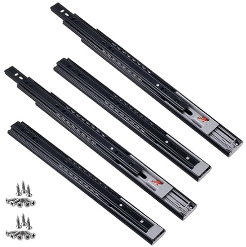 aulyun 2 Paar (4 Stück) Kugellager Schubladenschienen 400mm, Schwarz, Seitliche Montage, Legierter Stahl, Vollauszug mit selbsteinzug, schwere Belastbarkeit 45 kg