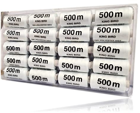 [1,00 EUR/1000 m] 20-teiliges Nähgarn Set [einfarbig] | Nähset Universal | Polyester Nähmaschinengarn | 500m pro Spule | Allesnäher Garnset | Nähkasten [Farbe - weiß] | Nähfaden Set - 10000m