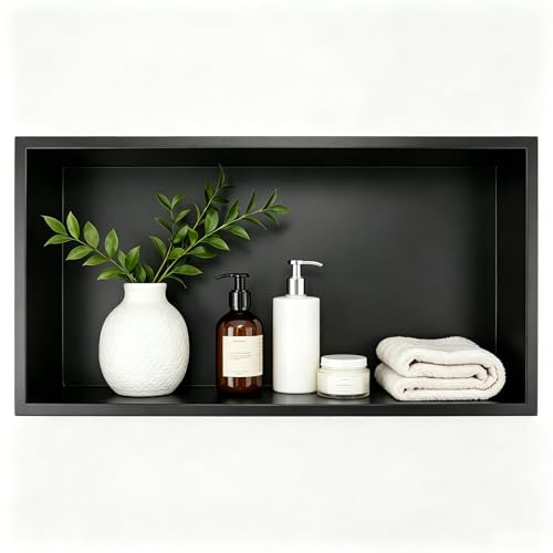 Bernkot-Duschnische aus 304-Edelstahl, Nische Dusche für Umbau, schwarz | 30 cm × 60 cm × 10 cm, Wandnische zur Badezimmer-Ablage, Einbau-Duschnische für Badrenovierung, flächenbündige Montage