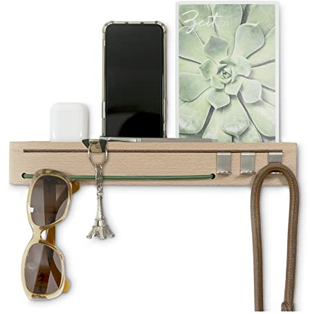 Sanni Shoo Schlüsselbrett Holz mit Ablage, Key Holder, Wand-Organizer und Schlüsselablage, Schlüssel-Aufbewahrung, Brillenhalter u. Schlüsselboard modern, Flur Deko Wand, grün