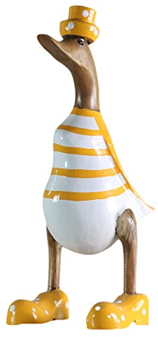 ART-CRAFT Anatra decorativa da giardino, in legno di bambù e teak, dipinta a mano, 25 cm