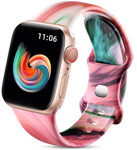 Upeak Doppelseitiges Blumenarmband Kompatibel mit Apple Watch Armband 38mm 40mm 41mm 42mm(Series 11/10), Silikon Armbänder für iWatch 11/10/9/8/7/6/5/4/3/SE 3, 38 40 41 42mm(S 11/10)-S/M, Galaxis