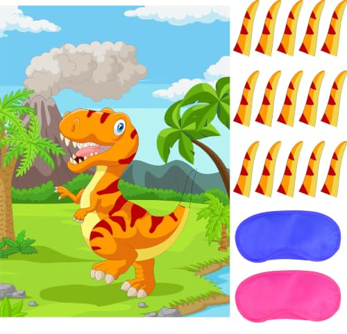ASTARON Pin The Tail Dinosaur Party Game Birthday Party Supplies Pin Game | 30 Tail Stickers,Educational Travel Toys,Plenty of stickers, clear printing,Birthday party toys,Kindergarten activity toys