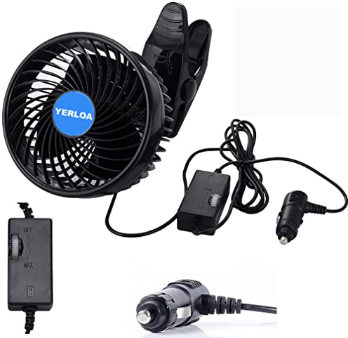 Yerloa 6 Auto Ventilator 12V,Ventilator Auto,360 Grad drehbar, stufenlose Geschwindigkeit,Ventilator mit verstellbarem Clip und Zigarettenanzünder-Stecker für Fahrzeug,LKW,Wohnmobil,SUV-2026 Neueste