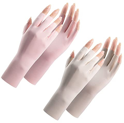 Vikodah Women Fingerless Gloves Summer UV Protection Gloves Cool Ice Silky Gloves Sun Block Driving Gloves Unisex