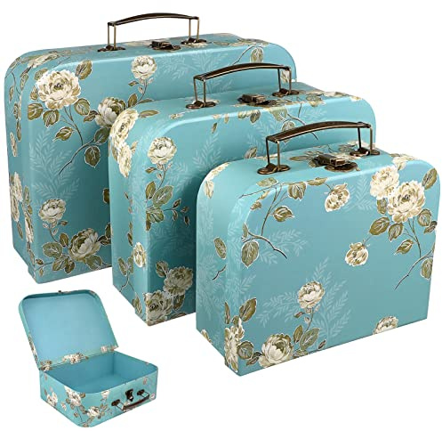 Zerodeko Kartonkoffer Set Mit 3 Größen Metallgriff Aufbewahrungsboxen Aus Karton Mit Blumendruck Stapelbare Geschenk- Und Bastelboxen Für Kinder Und Haushalt 11.89X8.62X3.74 Zoll