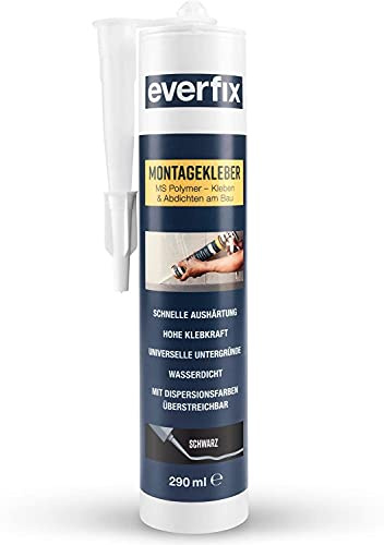 EVERFIX Montagekleber schwarz (325 g / 290 ml Kartusche) für innen und außen, extra starker Kraftkleber für Metall, Holz, Fliesen, etc., Baukleber zum Kleben und Abdichten
