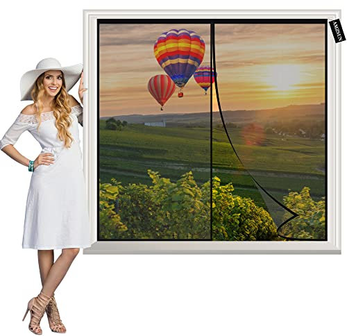 Magnetic Fly Screen Door,Mesh Fly Curtain 155x175cm Keep Insects Out Magnetic Top-to-Bottom Seal Snaps Shuts Automatically for French Door Balcony Living Room Black