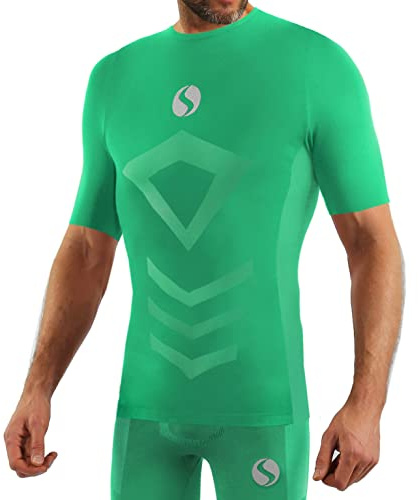 sesto senso Maglietta Sportiva da Uomo a Maniche Corto Biancheria Intima Termica a Compressione S/M Green Verde