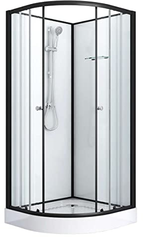 Home36 SANOTECHNIK Komplettduschkabine BELA 2 Schwarz 90×90×203 cm – All-in-One Komplettdusche | 4 mm ESG-Sicherheitsglas, Einhebelmischer, Handbrause, Glasablage, Eck-Schiebetür, PS13B