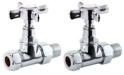 iBathUK Regency Traditional Straight Radiator Valve Pair, Durable Brass Build Universal Fit Valves for Radiators, Chrome Towel Radiator Valves, Bathroom Radiator Valves in Chrome, 15mm
