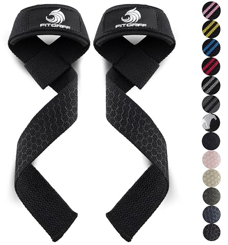 Fitgriff® Dragremmar (vadderade) för styrketräning, bodybuilding, fitness – korslyftningsremmar – lyftremmar – för kvinnor och män (original-svarta (silikon), storlek XS (under 16 cm handledsomkrets))
