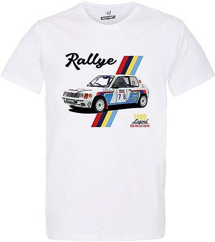 T-Shirt Blanc Homme Voiture Vintage 205 Rallye | 100% Coton, Coupe régulière | idée Cadeau Fan Course Automobile (as4, Alpha, m, Regular, Regular)