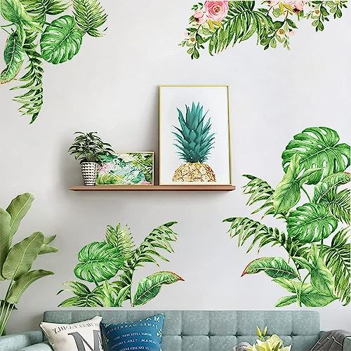 Tanlaby Tropische Blätter Wandsticker Grün Palmblatt Wandtattoo Blumen Pflanzen