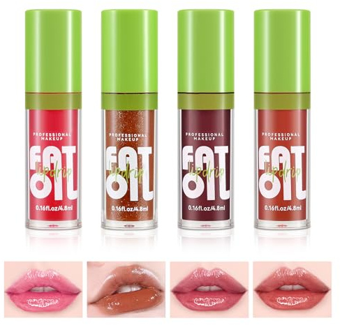 Boobeen 4PCS Brillo de Labios Set, Hidratante Labios Aceite Tintado Set, Ligero No Pegajoso Brillo de Labios, Alto Brillo Labial Plumping Lipstick